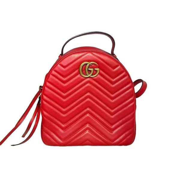 Gucci GG Marmont Women's Hibiscus Red Matelasse Leather Backpack - Picture 1 of 9